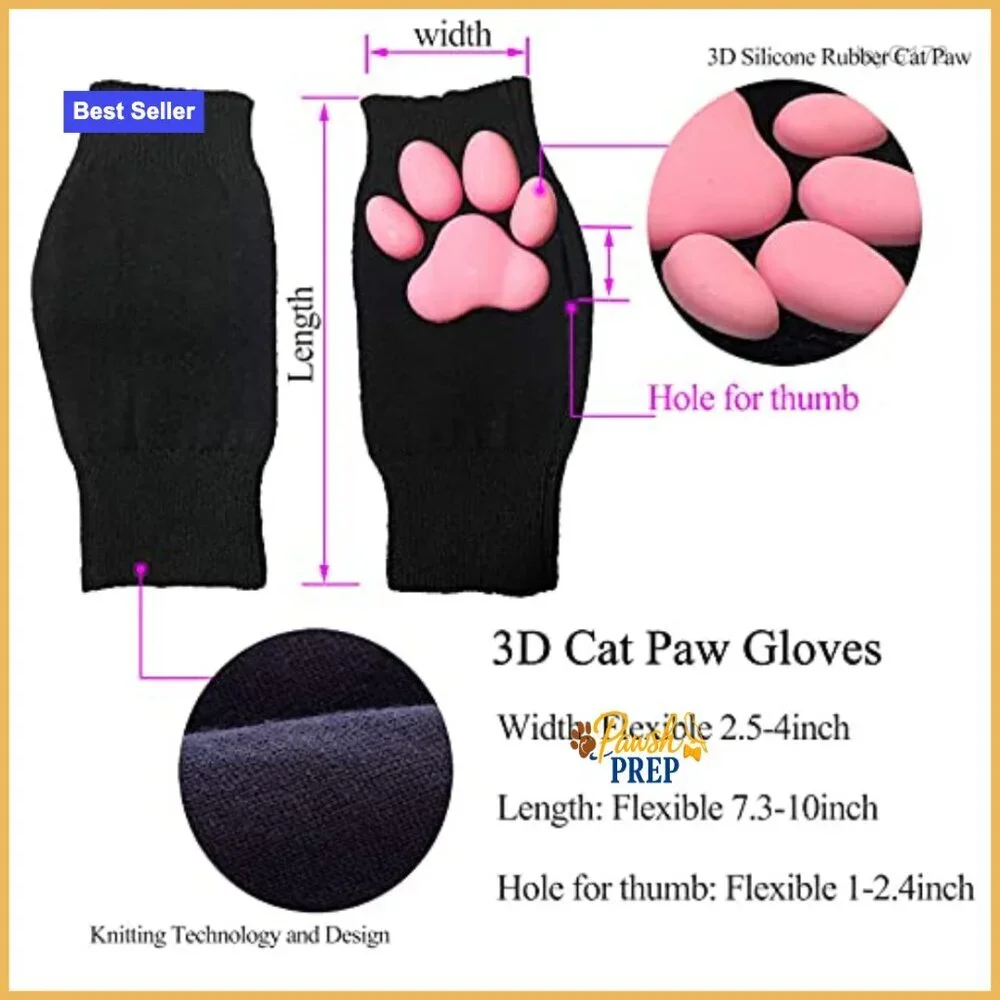 Cat Paw Thigh High Socks with 3D Toe Beans, Soft Microfiber, One Size